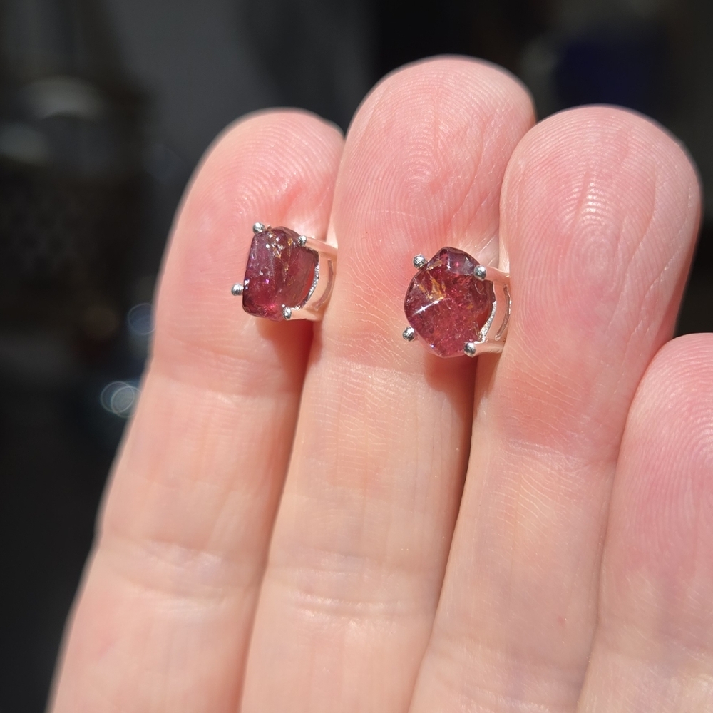 Tourmuline Rasberry RARE Natural Sterling 4k Earrings - Picture 5 of 10